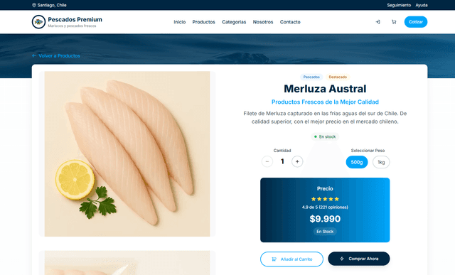 Captura de pantalla del proyecto Pescados a Domicilio - Ecommerce: Pagiuna E-commerce con full control administrativo connectado a mercadopago.