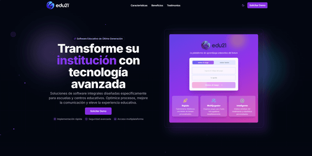 Captura de pantalla del proyecto Edu21 Landing Page: Landing para una intranet escolar.